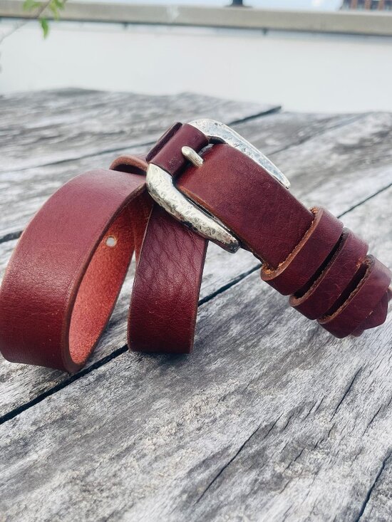 The Limited Genuine Leather Brown Narrow Dented Silver Buckle Belt Made in Italy main image 13